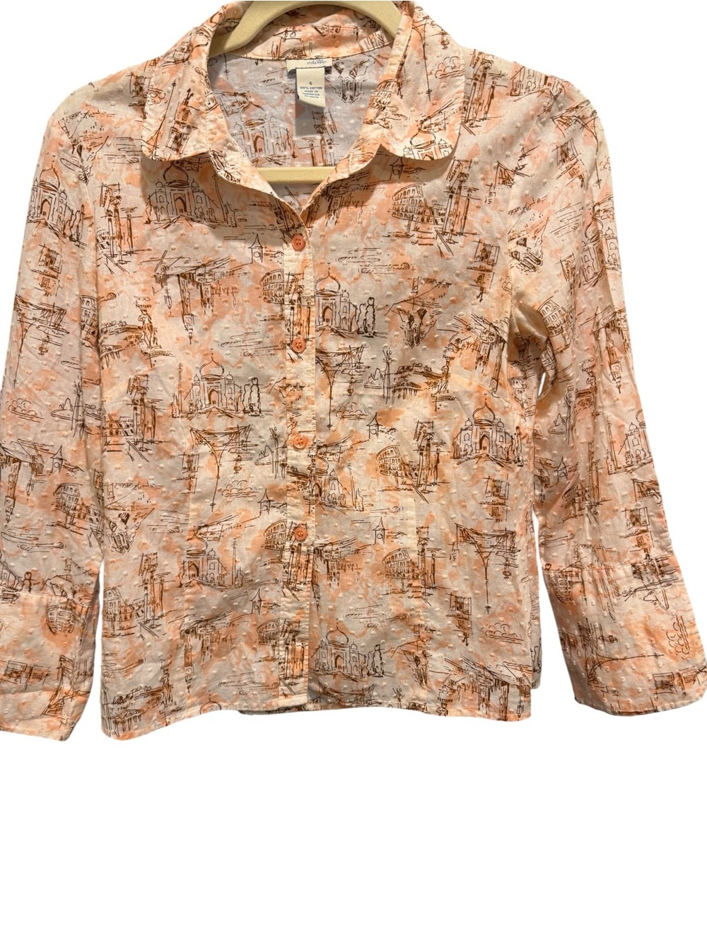 Odille Peach Printed Button-Down Shirt
